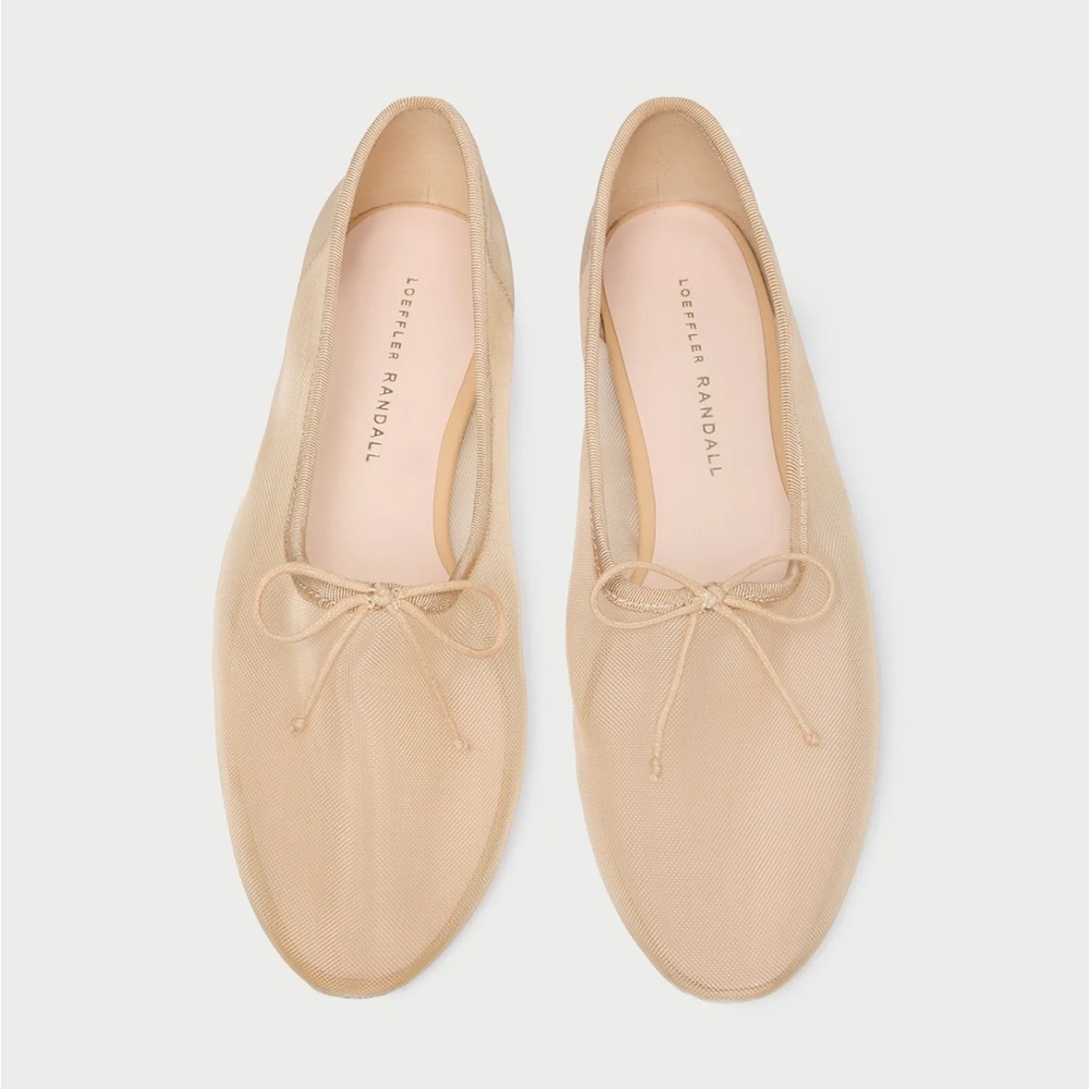 Loeffler Randall Beige Mesh Ballet Flats with Bow
